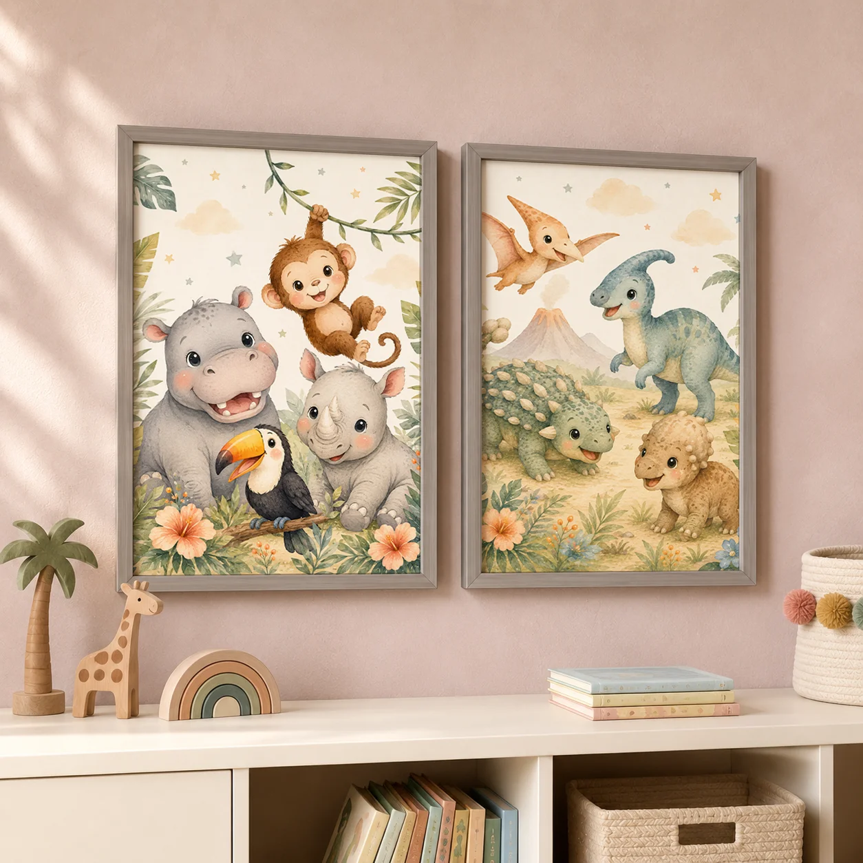 Jungle Animals Wall Art Safari Wildlife Canvas Painting Cute Cartoon Poster Print For Kids Room Nursery Wall Decor