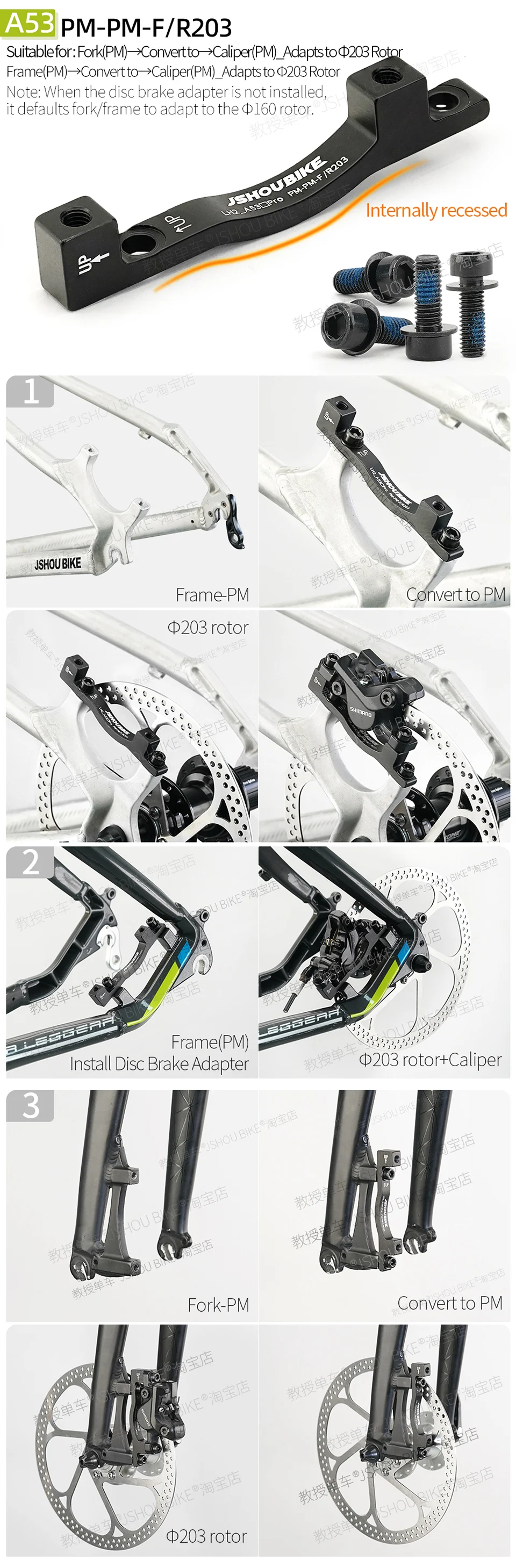 PM/IS MTB Scheibenbremse Mount Adapter 140mm 160mm 180mm 203mm Rotor Mountainbike Gabel Rahmen hinten Bremssattel Konverter Für Shimano – Detail 10