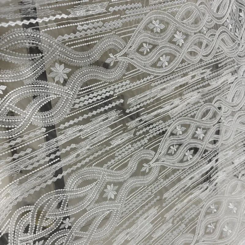 New Textured Polyester Thread Pure Lace Embroidery Fabric Sheer Tulle DIY Wedding Dress Evening Gown Bridal Decor Formal Clothe