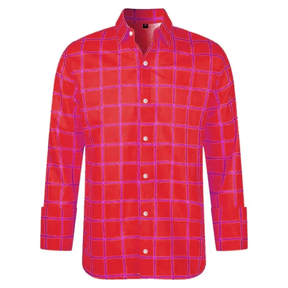 New Men's Shirt 3D Plaid Print Long Sleeve Shirt Men's Cartoon Same Style Shirt Men's Oversized Clothing Fashion Lapel Top image 6