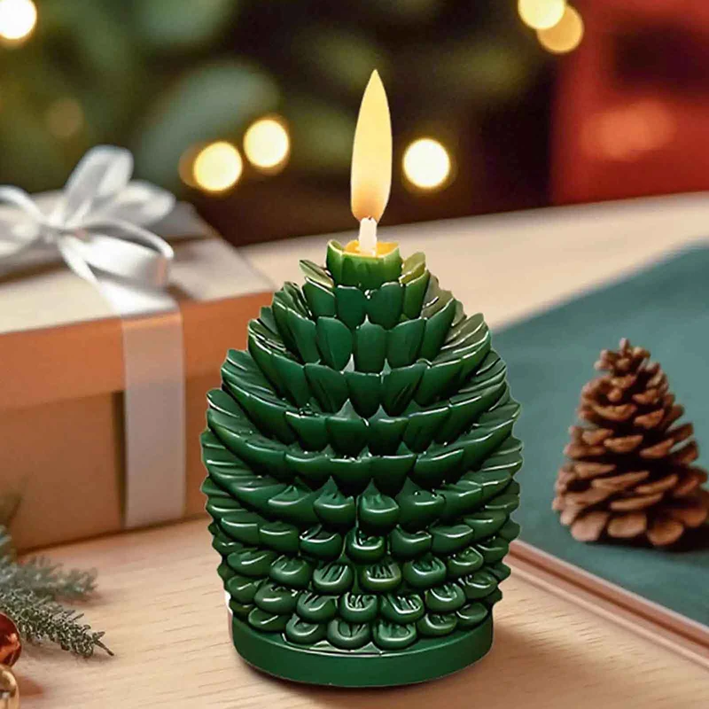 Molde de cono de cedro de Navidad DIY, molde de vela de cono de pino de aceite de silicona fácil de liberar, adornos decorativos, molde de yeso 3D