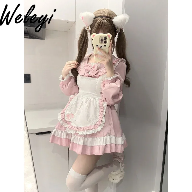 

Japanese College Style Lolita Maid Outfit Kawaii Frock The Four Seasons Streetwear Long Sleeve Navy Sailor Suit Everyday Dresses