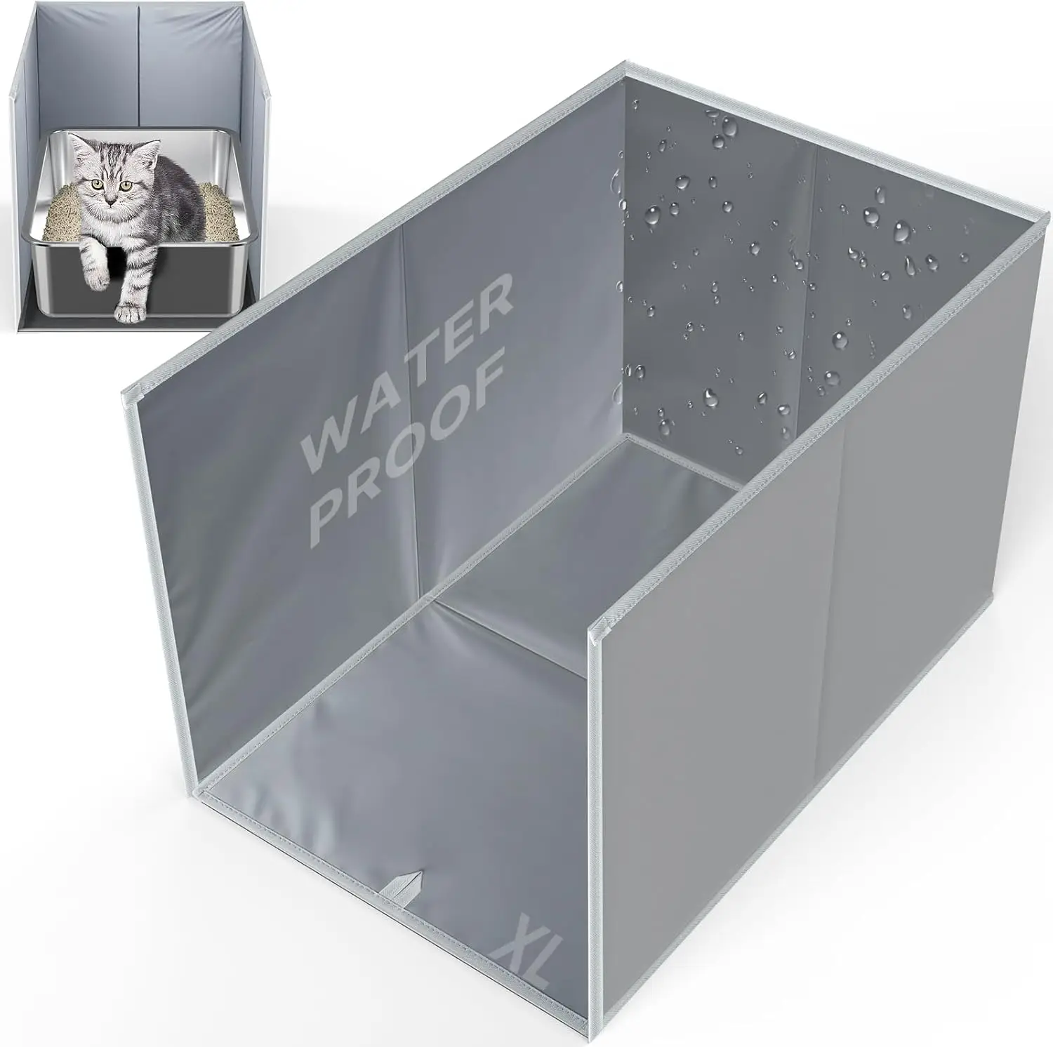 

Foldable Cat Litter Box Enclosure 28'L × 20'W × 17'H, High-Sided Splash Guard with Removable Mat, Easy Clean, No Mess