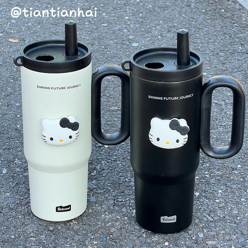 Large Capacity Insulated Tumbler With Straw 316 Stainless Steel Cute Cartoon Anti‑Slip Drop-Proof Water Bottle