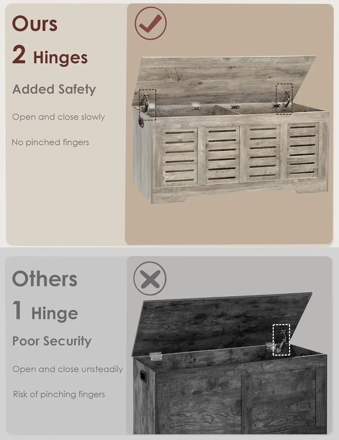 

Storage Chest, 47.3” Wooden Toy Box with 2 Safety Hinges, Retro Entryway Shoe Storage Bench with Flip-Top, Sturdy Large Storage