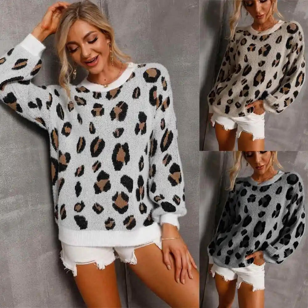 

Autumn 2025 Large Size Leopard Print Women's Sweater Personali EBAY Sle Long Sve Regular Length Overhead Knitwear
