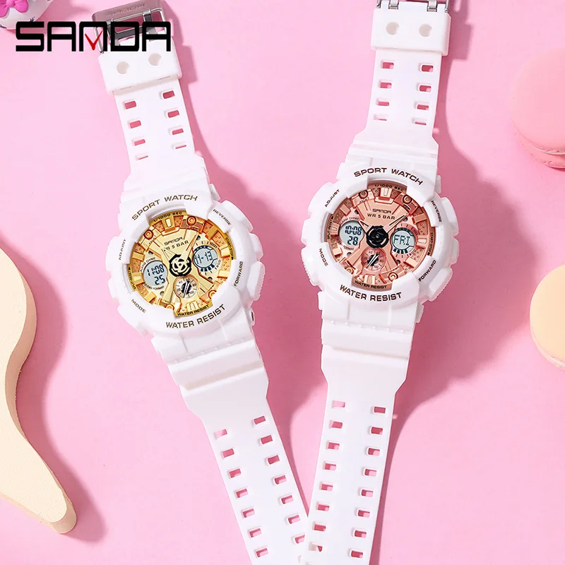 SANDA Dual Display Men Sports Quartz Watches LED Electronic Digital Wristwatches Waterproof Military Watch Relogios Masculino