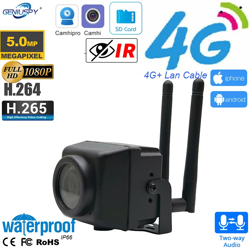 

4G Mini Waterproof IP Camera IR Night Vision 940nm 5MP 2MP TF Card Slot P2P for Car Fleet Bird Nest Outdoor IP66 Two Way Audio