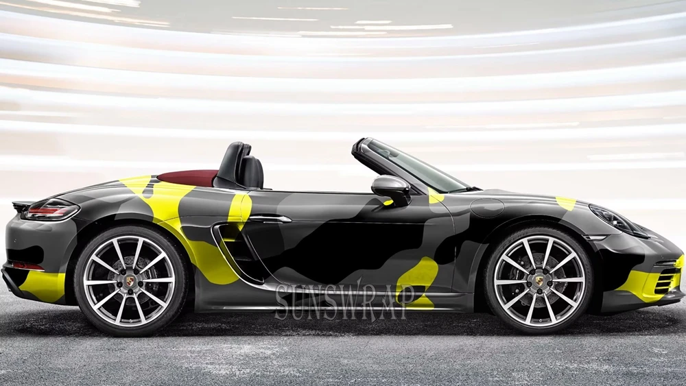 

High Contrast Camo Car Wrap - Black Yellow Gray UV Resistant Waterproof Vinyl Removable Self-Adhesive Film for Full Car 1.52x20m