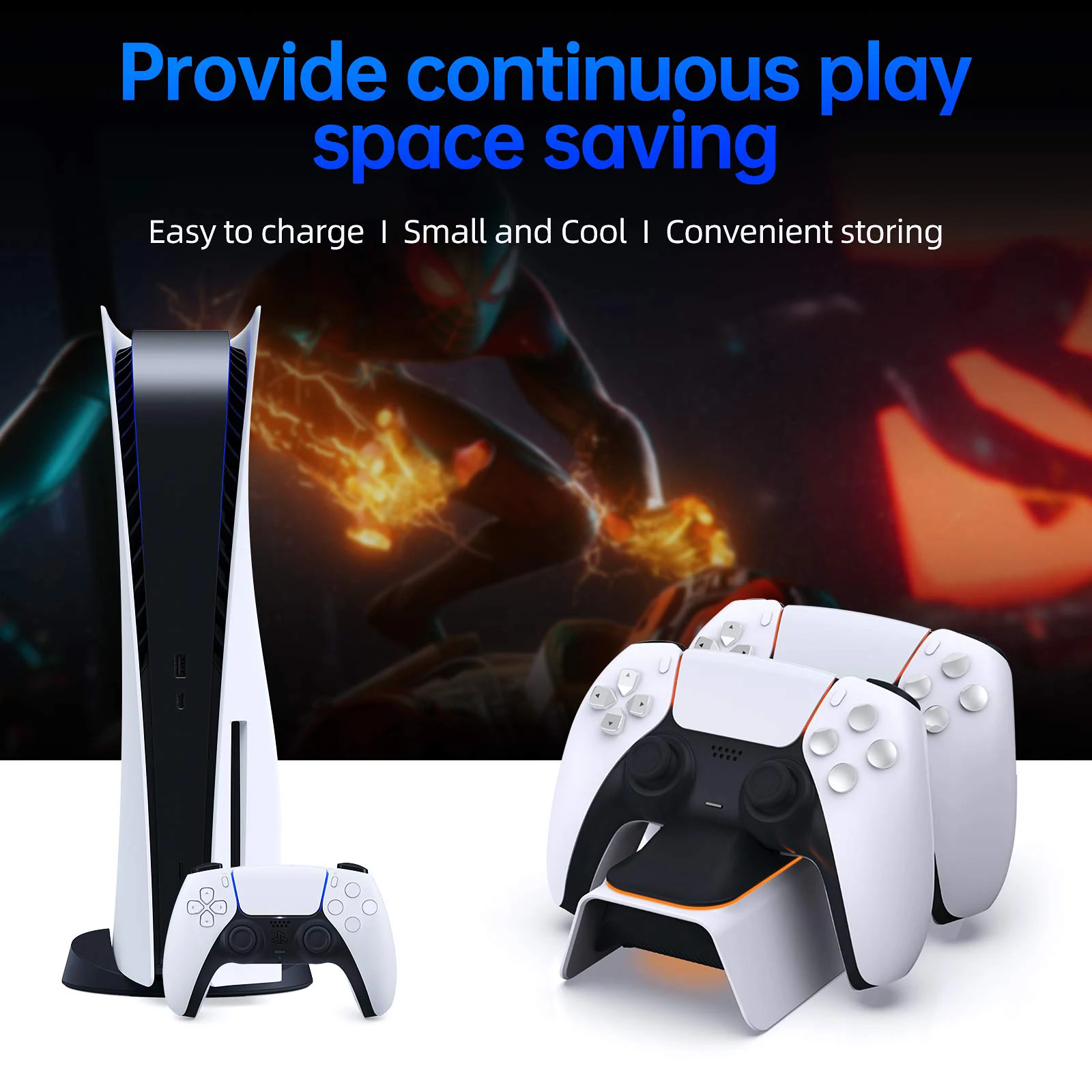 for PS5 Controller Charger Fast Charging AC Adapter Dualsense Anti-Slip Fast Charging Station Dock for Dual PS5 Controller