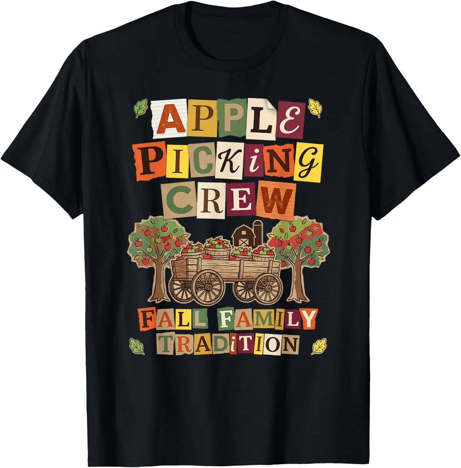 Apple Picking Crew Fall Family Tradition Vintage Orchard T-Shirt Versatile, heavyweight pure cotton short-sleeve tee—trendy, thick fabric; a great gift for Christmas or Halloween.