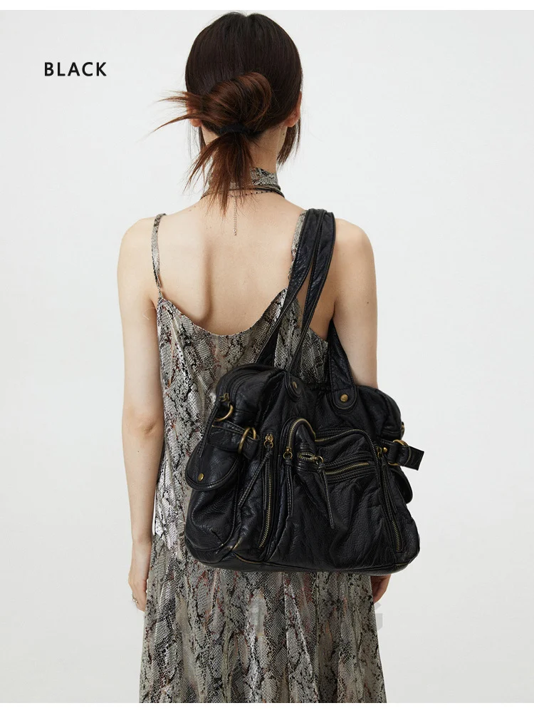 Sacà bandoulière simples pour fille couro macio retro mensageiro saco grande capacidade sacola punk multi bolso y2kmotorcycle saco