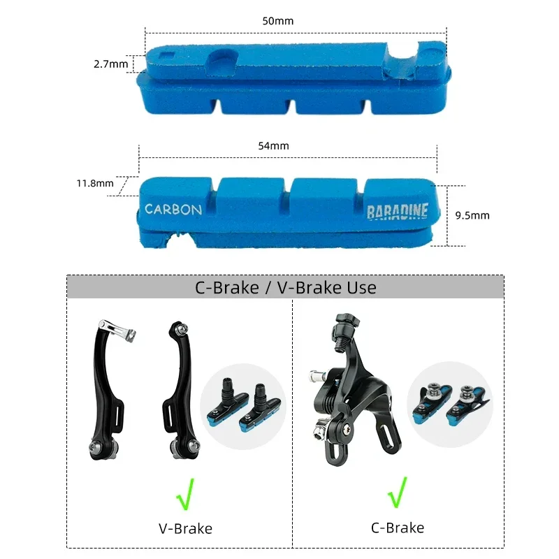 Baradine #453 Brake Pads for Carbon Wheel Rims Road Bike Caliper Braking Inserts Block for Carbon Wheelset Heat Dissipation Tech