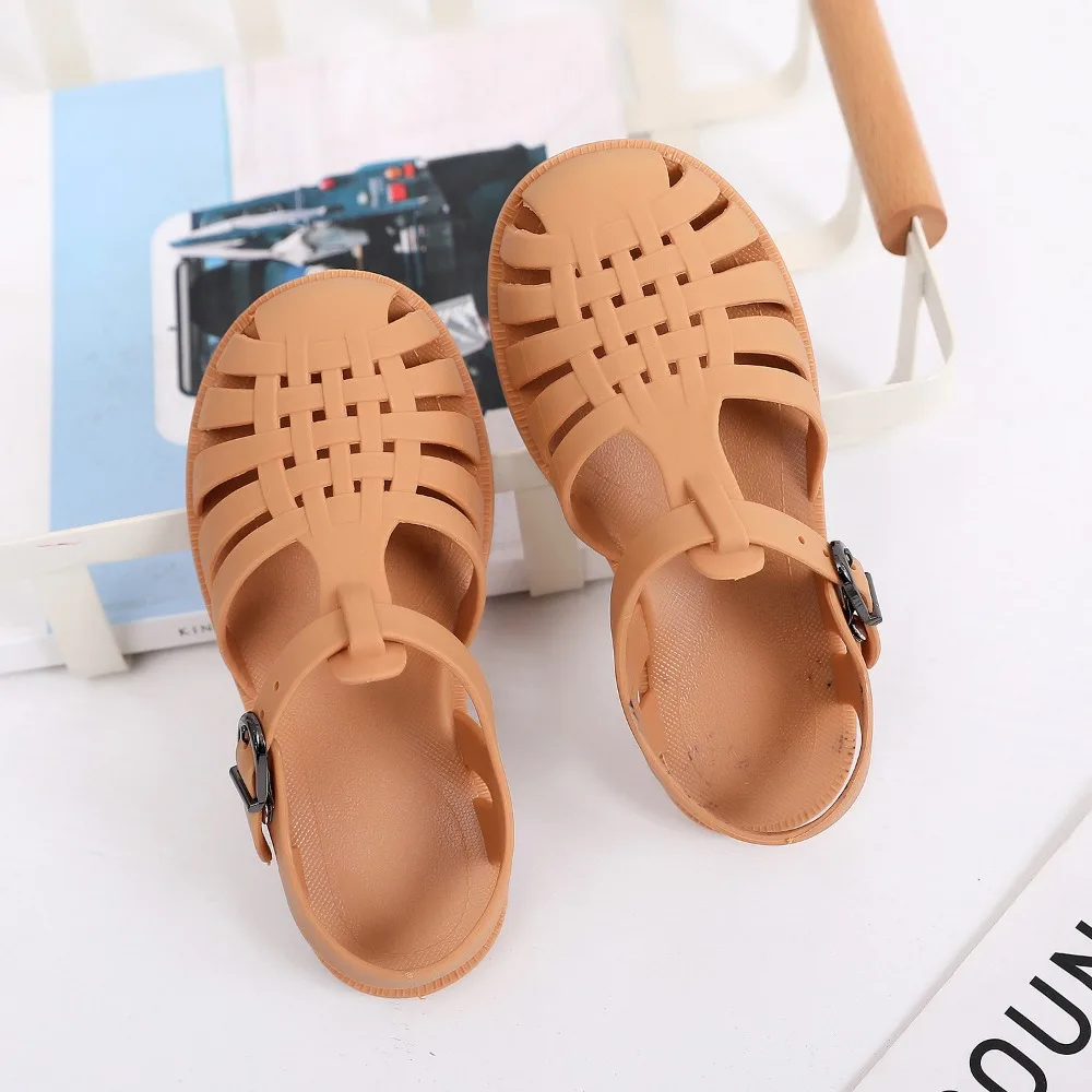 Children\'s Baotou Sandals Spring Summer Boys and Girls Soft Sole Perforated Shoes Flat Jelly Shoes Baby Walking Shoes