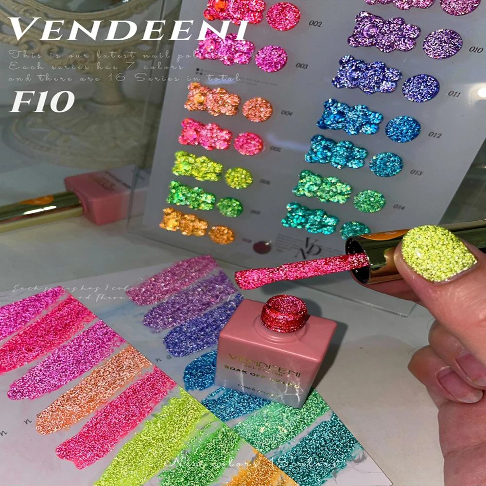 Vendeeni Reflective Glitter Gel Nail Polish Fluorescence Broken Diamond Sequins Soak Off UV LED Varnish Nail Art Decoration