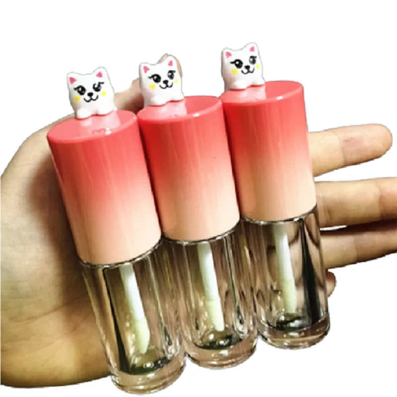 Lip Gloss Tube Cute Kitty 4ml Clear Round Coral Empty Cosmetic Liquid Lipstick Packaging Plastic Lip Glaze Oil Container Bottle