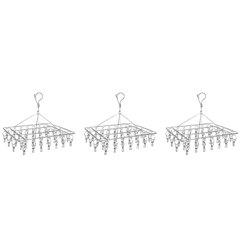 HHTL 3X Sock Drying Racks Laundry Drip Hanger Rectangle With 30Pcs Pegs Indoor Outdoor Clothesline Hanging