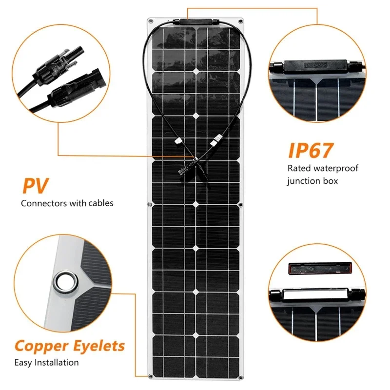 Imagem -04 - Kit Painel Solar Flexível Célula Solar Monocristalina Carregador de Energia para Camping Outdoor Iate Autocaravana Carro rv Barco 600w 300w 18v