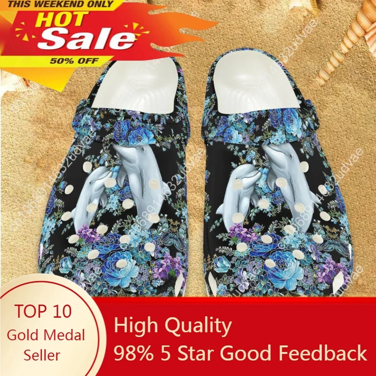 

Luxury Designer Rose Dolphin Casual Sandals Women Lightweight Non-slip Bathroom Shower Slippers Comfortable Heel Strap Slides