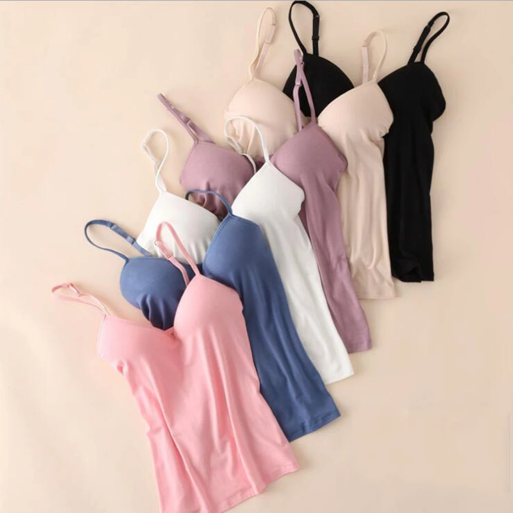 Adjustable Women Tank Top Sleeveless T Shirts V Neck Tee Tops Spring Summer Camisole Solid Color Vest Spaghetti Strap Vest