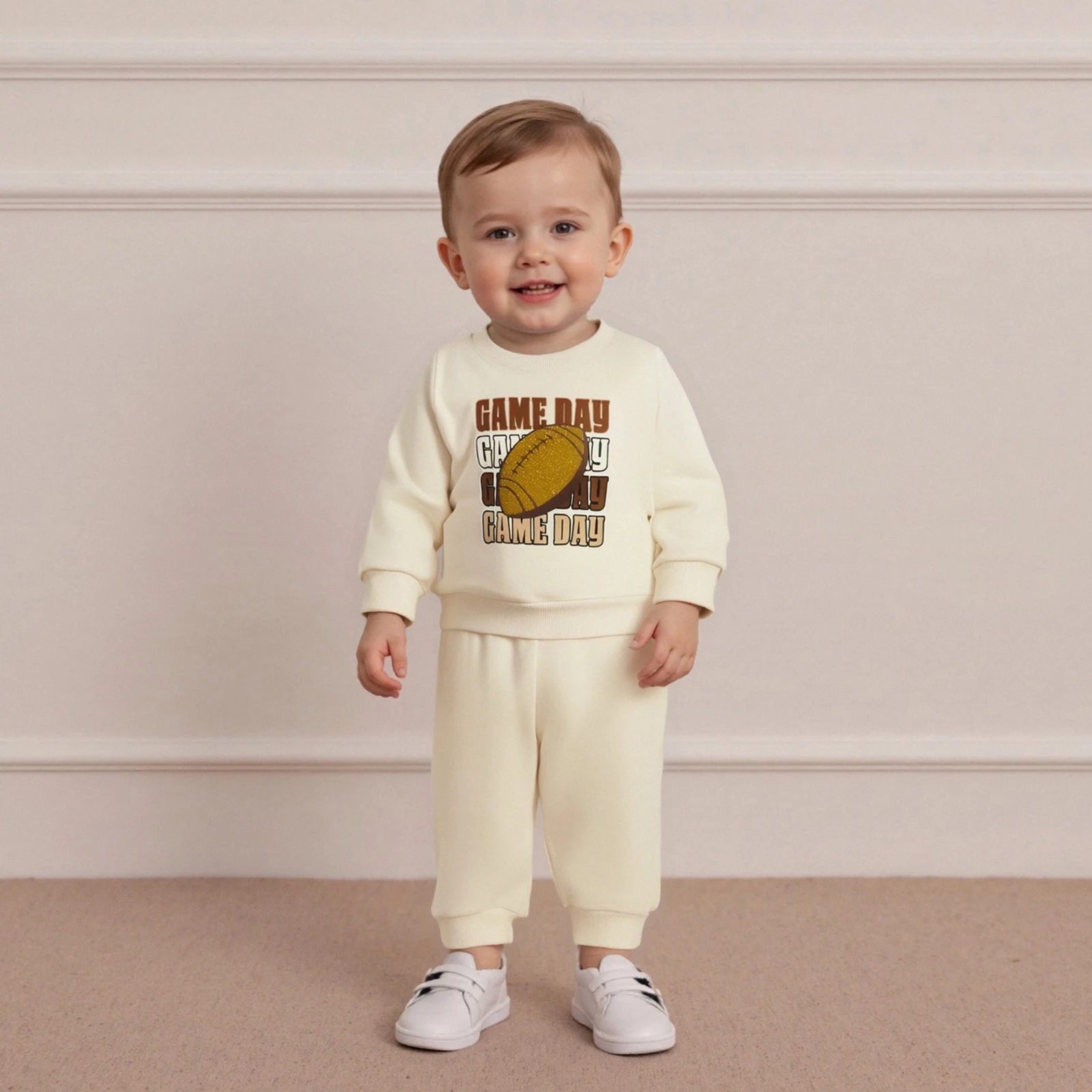 

Toddler Clothes Baby Boys Long Sleeve Rugby and Letter Embroidery Pullover with Solid Color Pants Clothing 2 Pcs Outfits