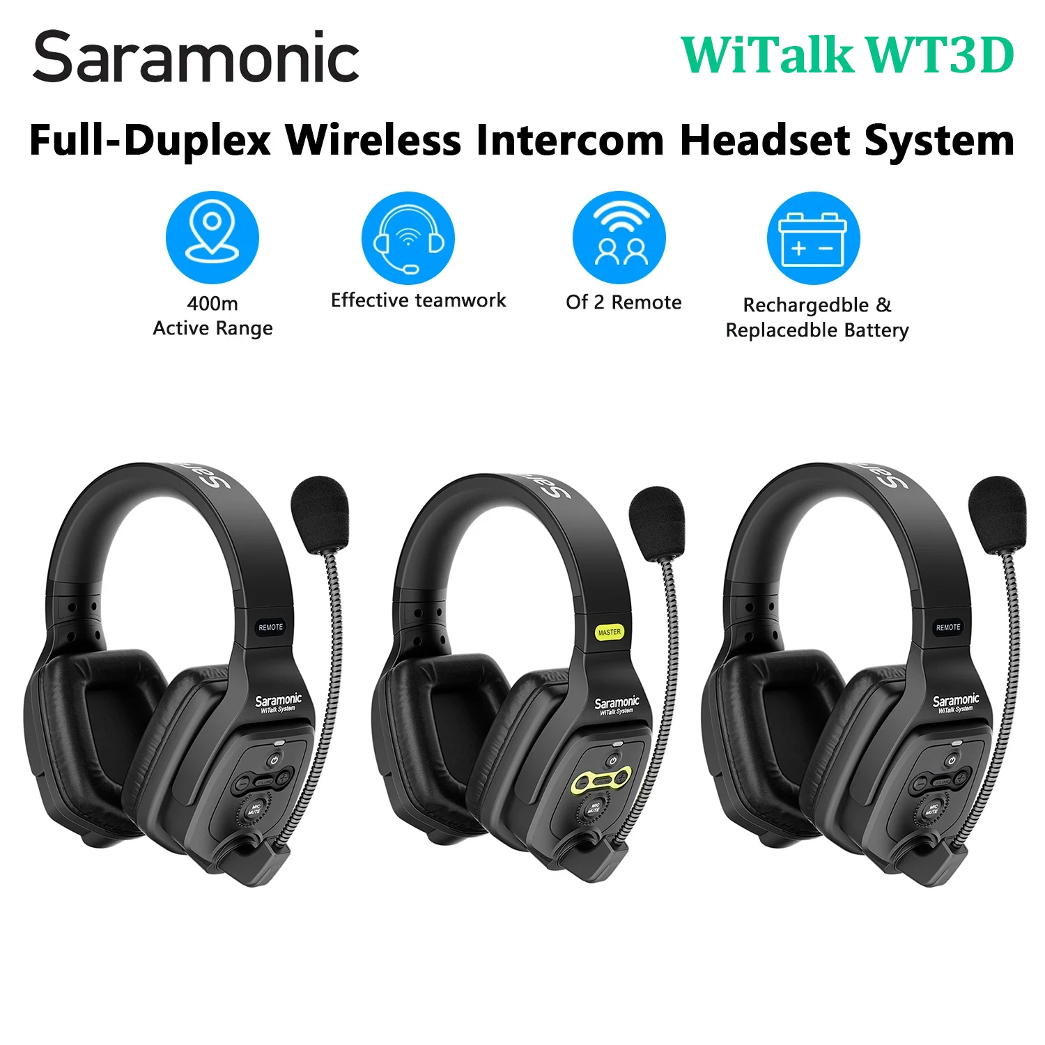 Saramonic WiTalk WT3D Full Duplex Communication Wireless Intercom Headset System Marine Boat Football Coaching Events Microphone