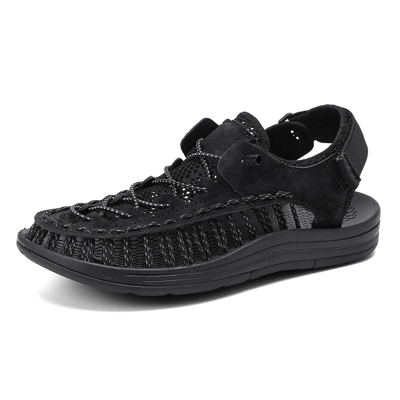 

Summer Knitted Sandals Breathable Casual Shoes for Men Outdoor Beach Waterproof Plus Size 39-46 Footwear Lightweight Black