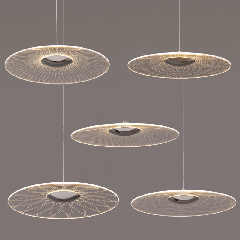 Modern Simple Round  Chandelier For Restaurant Bar Creative Circular Pattern Bedroom Bedside Plexiglass Indoor Light