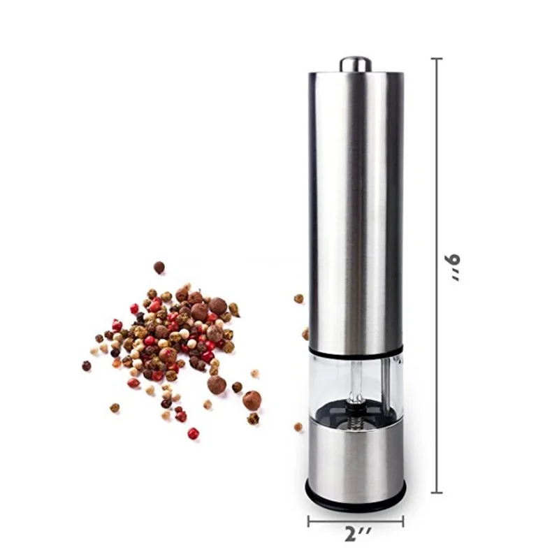 Electric Salt and Pepper Grinder - Single Battery Operated Stainless Steel Salt or Pepper Mill with Adjustable Ceramic Grinder