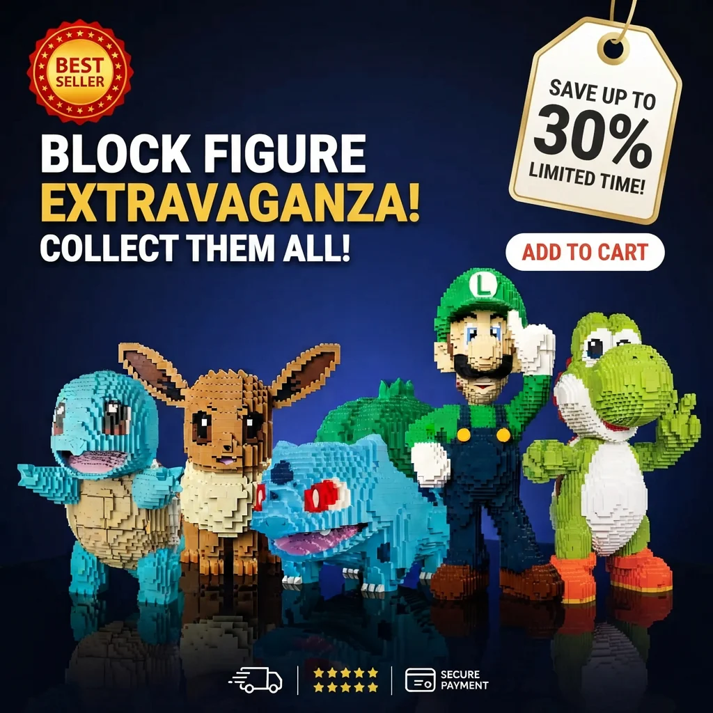 Image of Mario Squirtle Eevee Bulbasaur Luigi Yoshi Baustein-Set, große Größe, Anime-Spielcharakter, MOC-Figur, Modell, Bausteine, DIY-Bausatz, Spielzeug für Erwachsene, zur Dekoration für Zuhause,