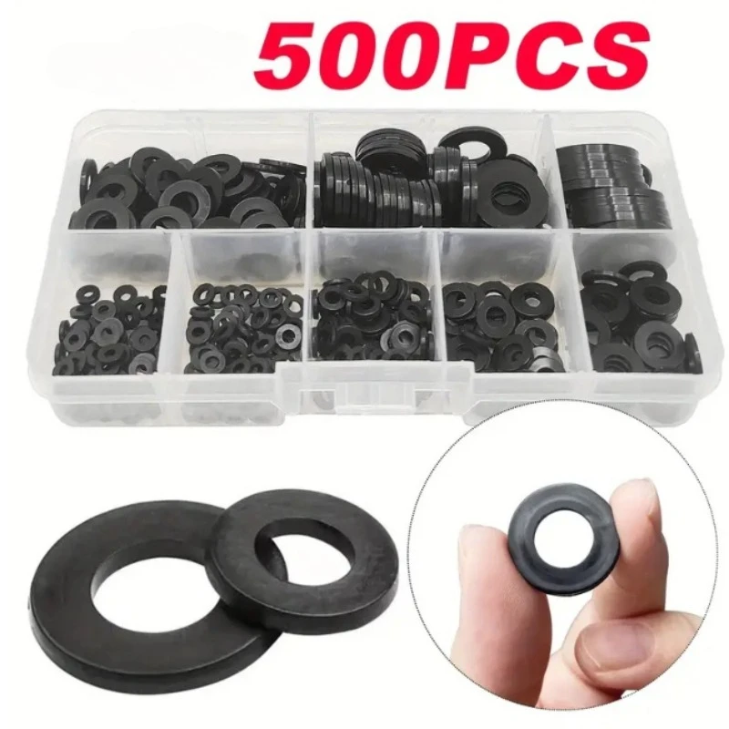 500Pcs Sets of Flat-head Nylon Gasket Kits Including 8 Sizes of Safety Gaskets M2 M2.5 M3 M4 M5 M6 M8 M10 Sealing Gaskets