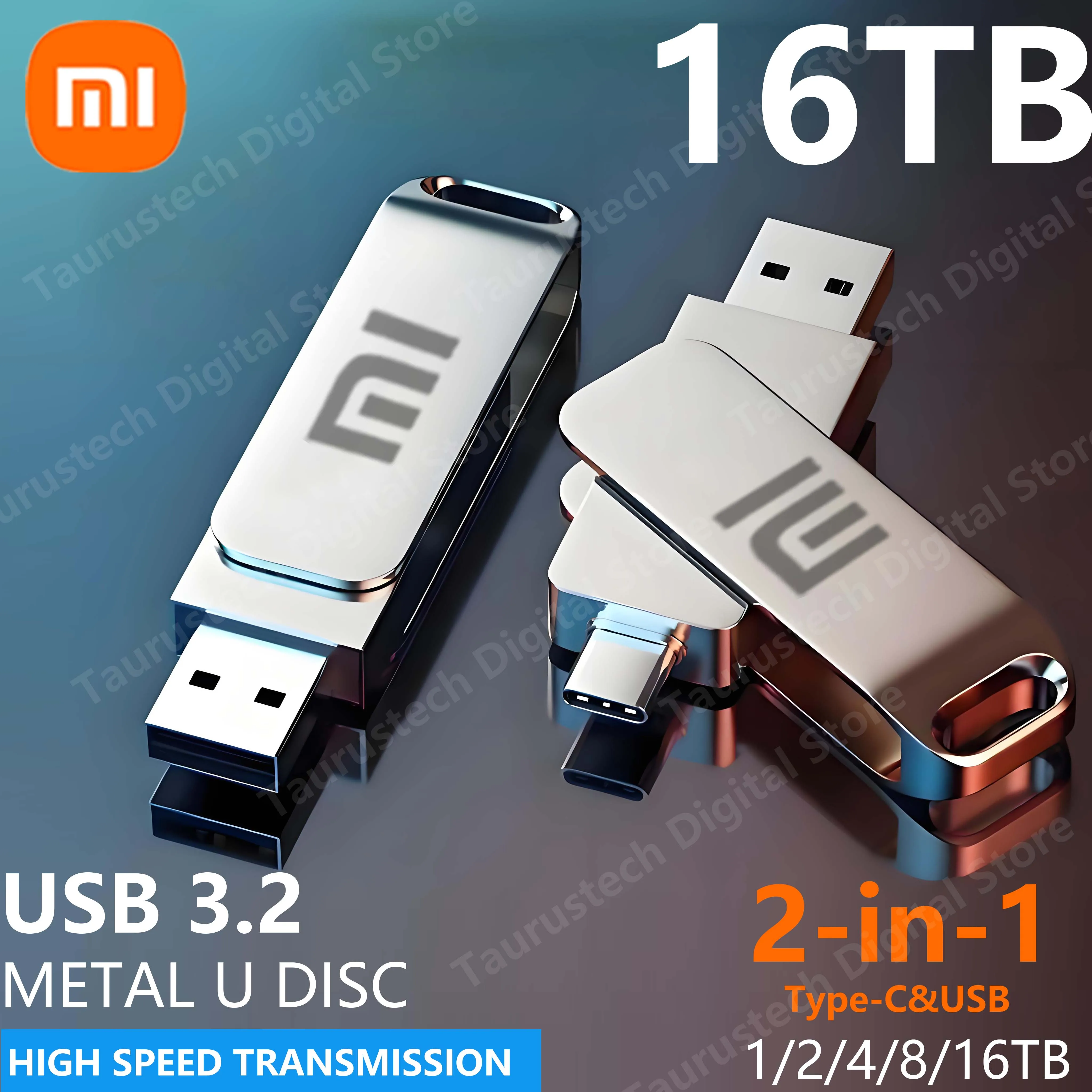 Xiaomi USB 3.2 16 ТБ USB-накопитель Type-c 2-в-1 8 ТБ 16 ТБ OTG Pendrive 4 ТБ Высокоскоростной флэш-накопитель 2 ТБ для компьютера, ноутбука