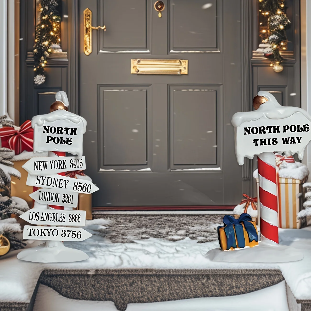 2 قطعة عيد الميلاد القطب الشمالي ساحة علامات عيد الميلاد الحديقة الديكور في الهواء الطلق القطب الشمالي اتجاه علامة سانتا كلوز ورشة عمل الوقوف