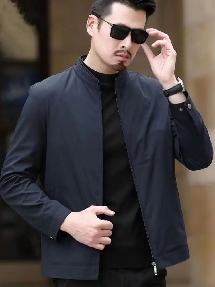 

Весенне-осенняя тонкая шелковая мужская верхняя одежда, новая повседневная свободная элитная мужская одежда для папы, топ