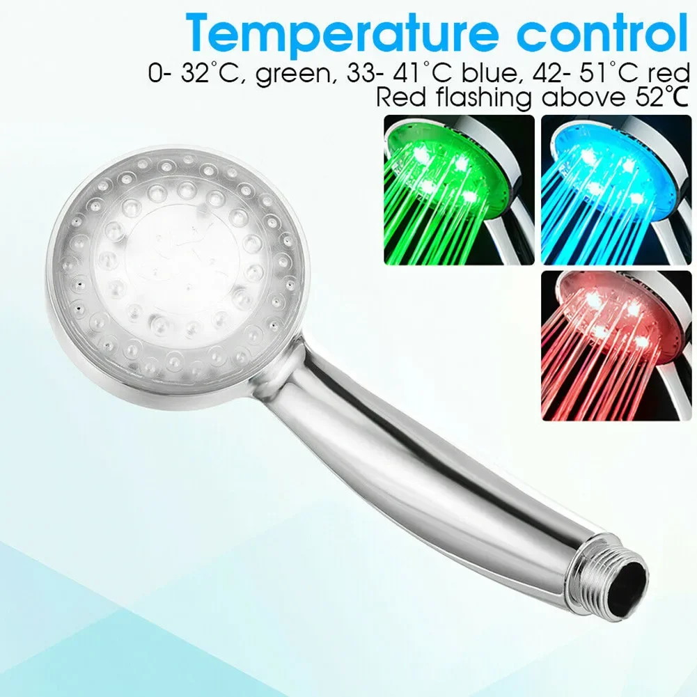 3 Colors Changing LED Light Up Shower Head Bathroom Sprinkler Temperature Sensor Colors Changing Rainfall Top Spray Showerhead