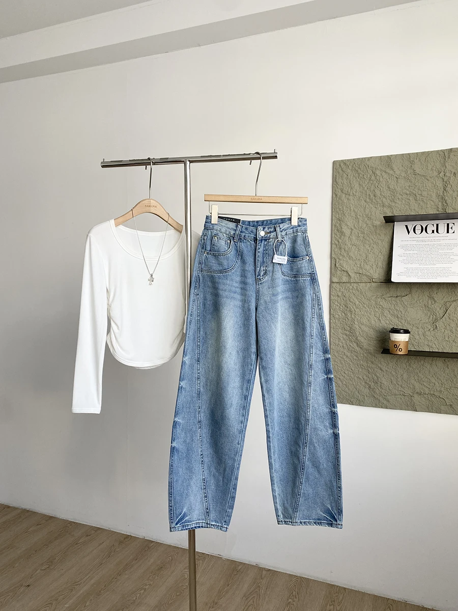 

Женские джинсы с высокой талией в американском ретро-стиле, универсальные, свободного кроя, весна 2026, большие размеры, из полиэфирного волокна, деним