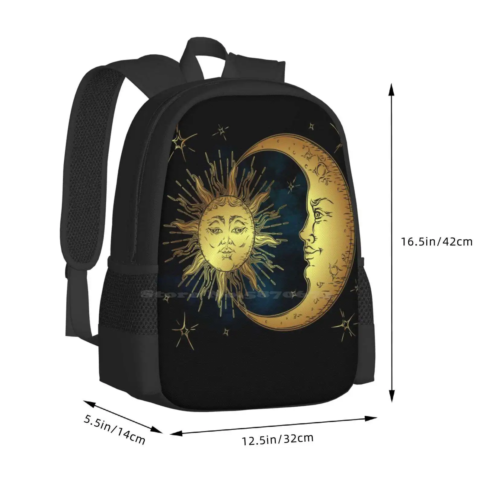 The Sun , Moon And Stars Fashion Pattern Design Travel Laptop School Backpack Bag Sun Moon Stars Night Sky Celestial Mystic