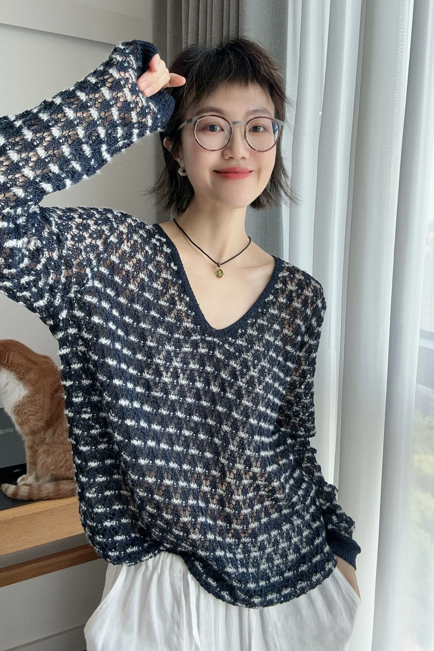 

Women's Y2K Black Hook Hollow Long Sleeve Thin Sweater 2025 Summer Autumn New Style Loose Casual Top Pullovers N971