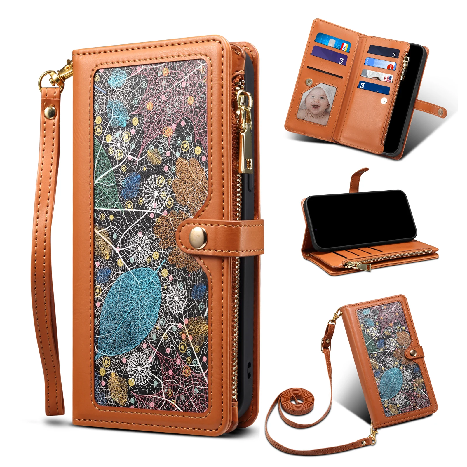 

Long Strap Zipper Purse Phone Case For Oneplus Nord Ce N200 N20 10 Pro 5g Wallet Flip Cover Designed Leather Shell Wristband