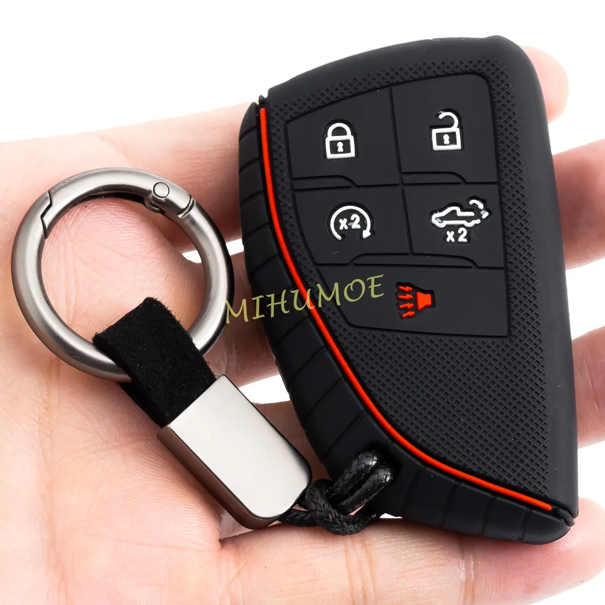 

For GMC Sierra Chevrolet Silverado 1500 2500HD 3500HD Silicone 5 Buttons Car Key Fob Ring Chain Cover Case 2024 2025 Accessories