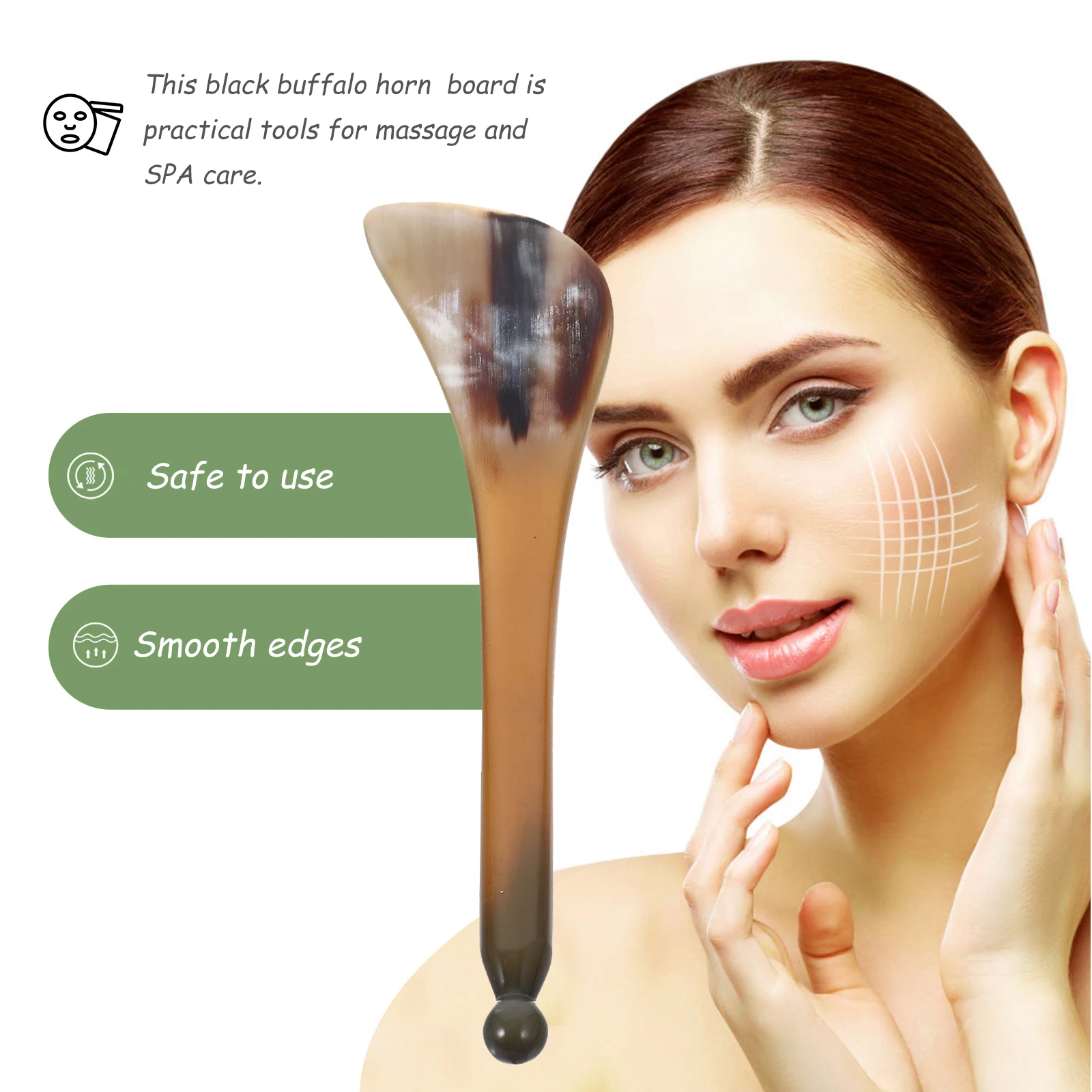 

1pc Facial Gua Sha Massage Buffalo Horn Smooth Edge For Face Eye Care Spa Relief Therapy Beauty Instrument Board