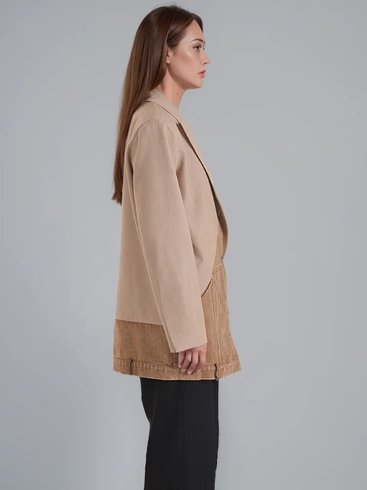 DEAT-chaqueta vaquera con muescas para mujer, traje holgado con abertura y bolsillos, manga única, moda de otoño, 2024