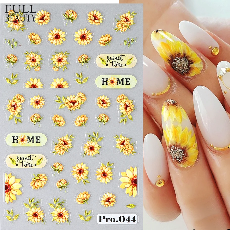 Sunflower Nail Stickers Gold Flowers Ladybug Daisy Summer Nail Art Decals Adhesive Decorations for Nails Design Manicure