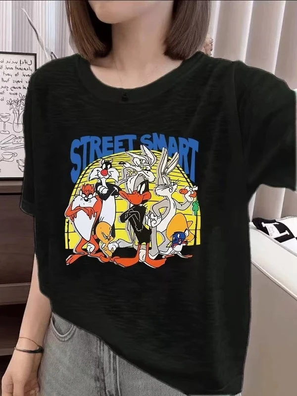 プラスサイズ 通気性のある雪の結晶柄コットン プリント ルーズフィット 細見え ラウンドネック 軽量 オルト スベ Tシャツ レディース ファッション 夏...