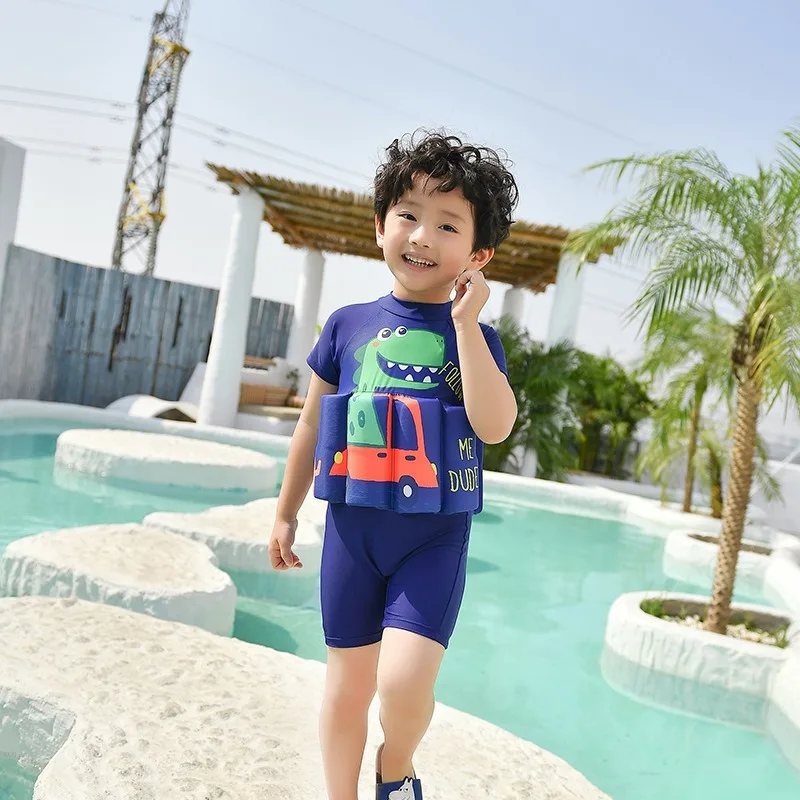 2024 New Children\'s Buoyancy Swimsuit Boys Cute Boys Cartoon One-piece Short-sleeved Swimsuit Children\'s Baby Equipment Suit