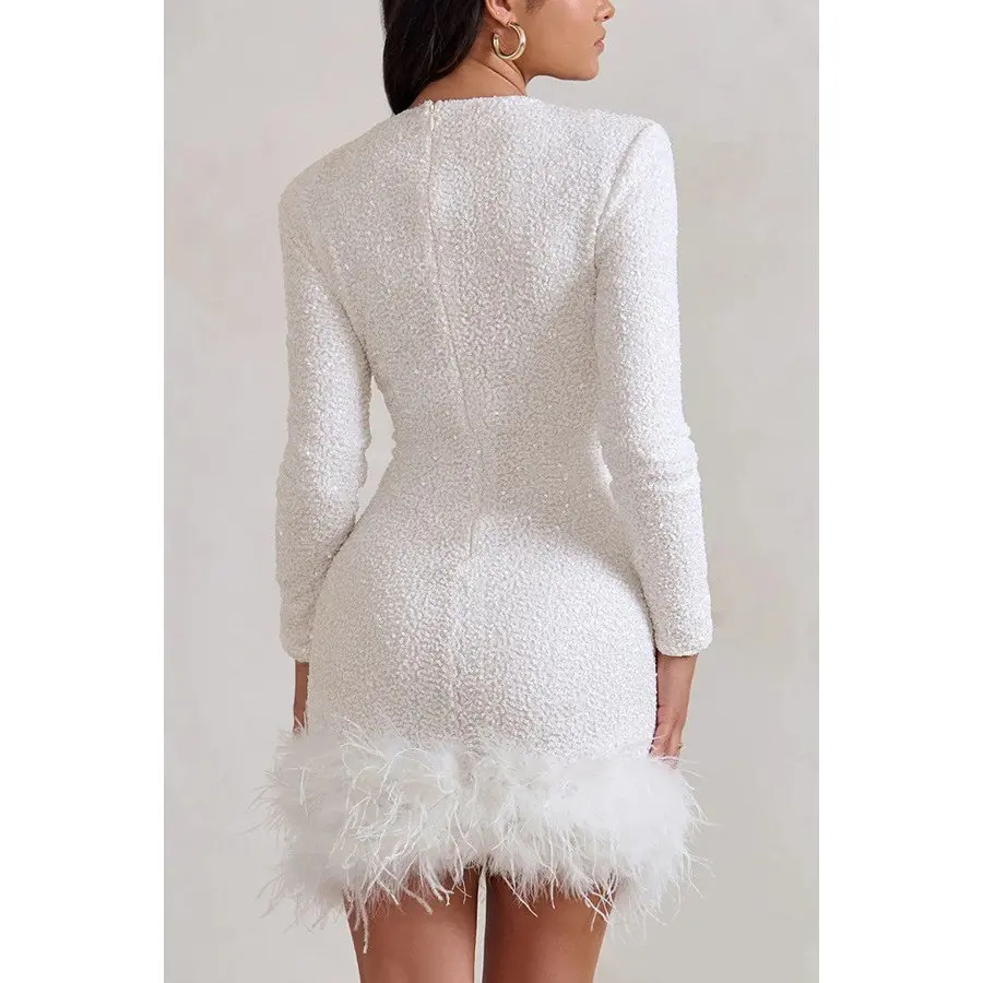 ريشة نسائية طويلة ترتر Dr European Sle منتصف الخصر قماش آخر Cosition Sve طول طويل Sve #2