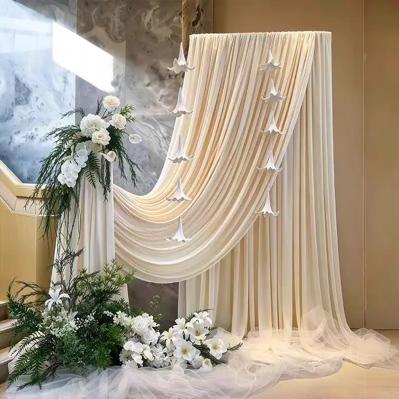 5 10 12 15 Meter Champagne Milk Silk Elastic Drape Draping Soft Light Cloth For Wedding Welcome Backdrop Decor Christmas Party