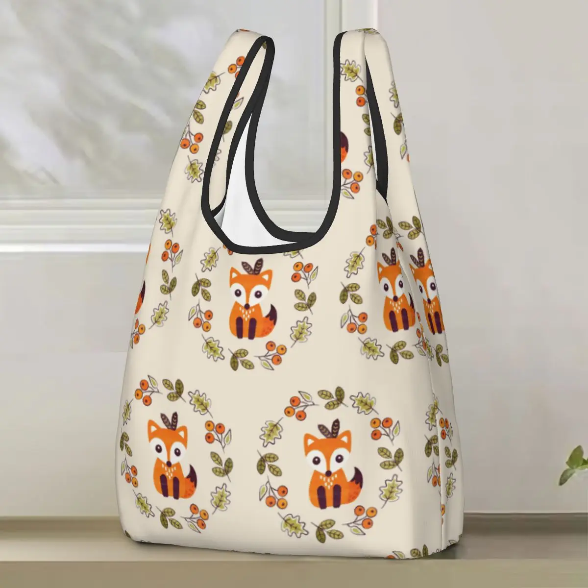 

Маленькая лиса с осенними ягодами, сумка для покупок, портативные сумки-тоут, многоразовая сумка-шоппер на плечо, продуктовая сумка