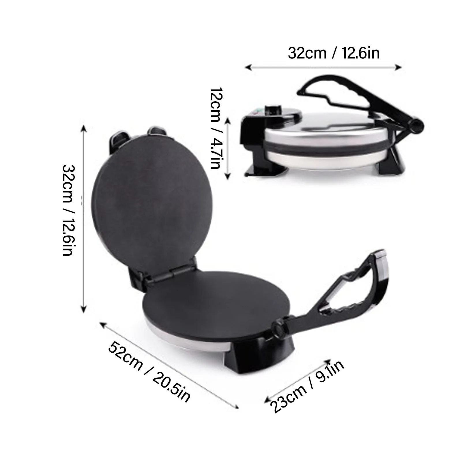 ماكينة صنع التورتيلا الكهربائية بمقبض 10 بوصة للتحكم في درجة الحرارة ومضادة للالتصاق مع غطاء من الفولاذ المقاوم للصدأ