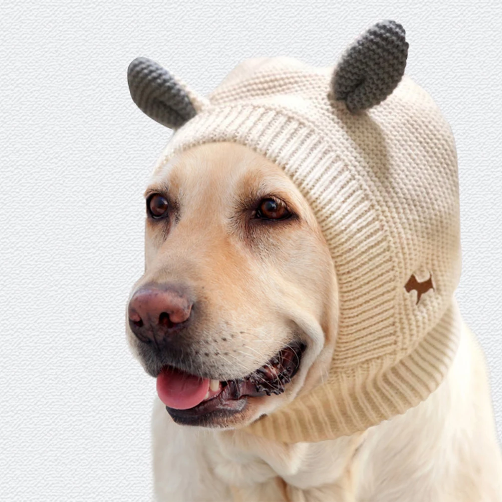 

Rabbit Ear Hat Pet Winter Headdress Dog Knitted Form fitting Beige Autumn Small Photo Props Christmas Birthday